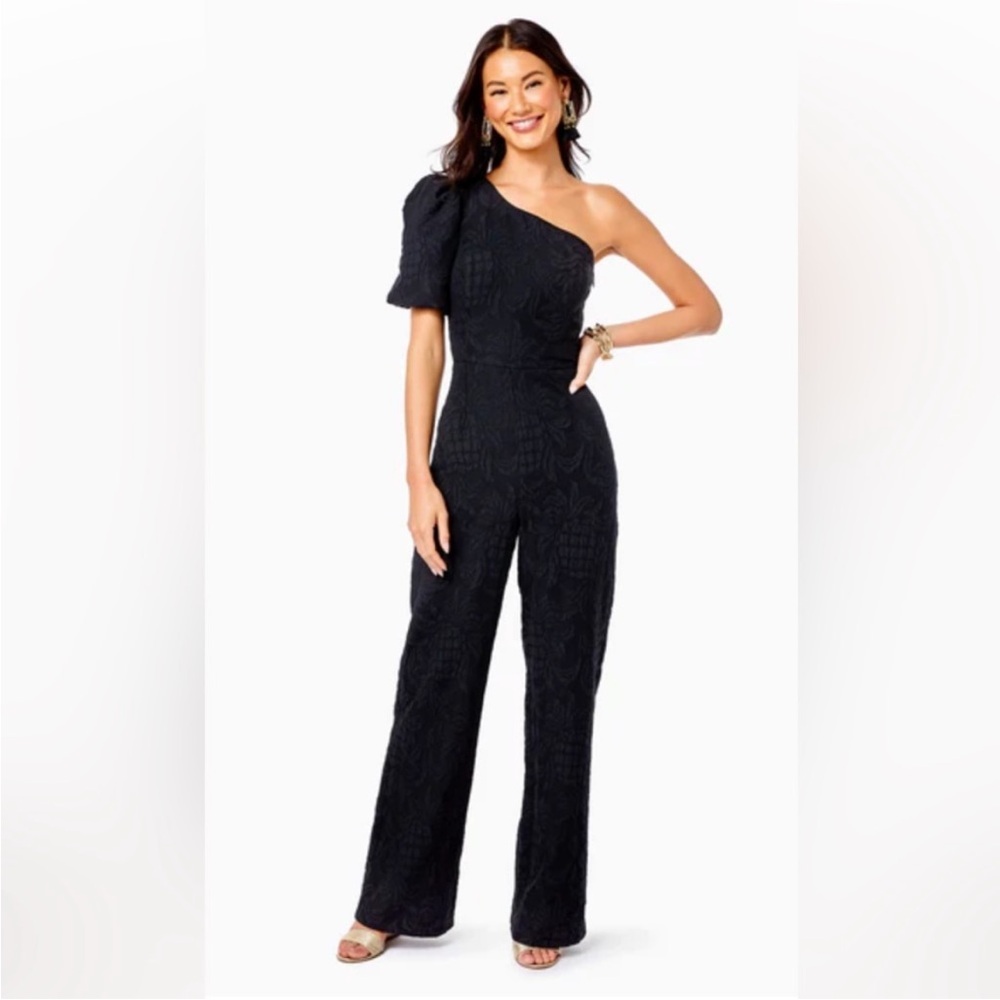 NWT Lily Pulitzer Brialyn One Shoulder Jumpsuit Pineapple Pucker Jacquard size 4